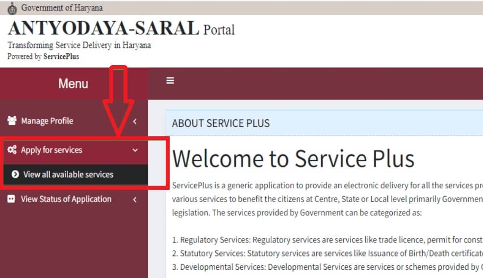 available services on saral portal